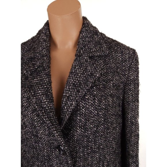 Holt Renfrew Alpaca Kid Mohair and Wool Tweed Over Coat In Speckled Black Size 8 - Picture 2 of 7